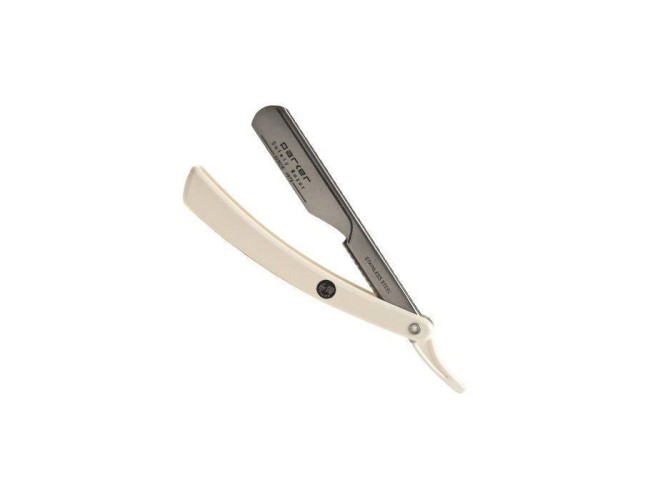 Parker 34R Barber Shavette Razor - Stainless Steel & White Handle